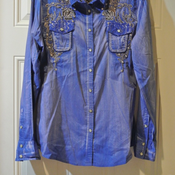 WOMENS XL ROAR PURPLE PEARL SNAP WESTERN SHIRT - Picture 2 of 7